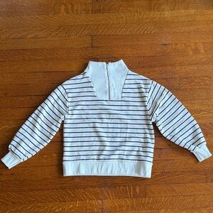 Zara White and Black Striped Zip Pullover